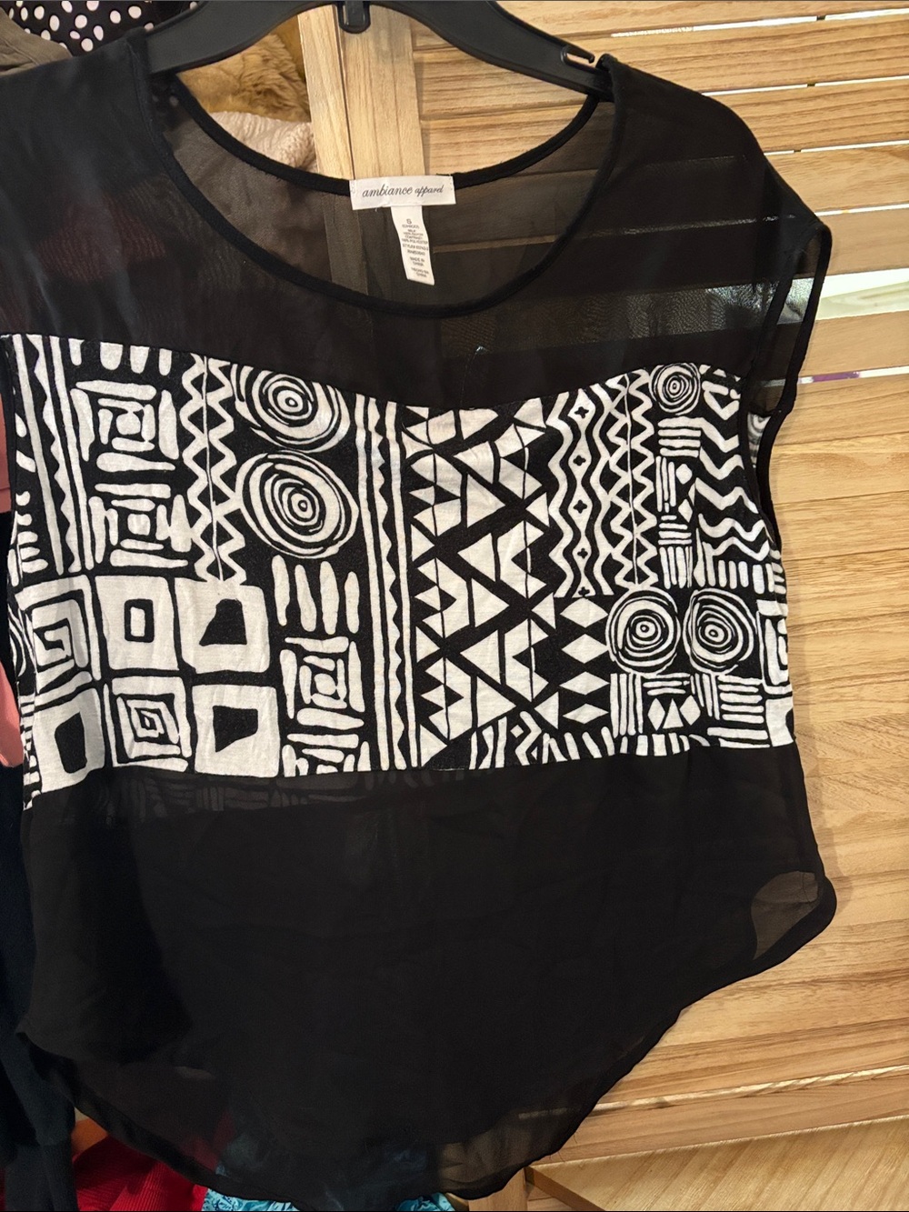 Ambiance Black & White Sheer Geometric Print Top Small